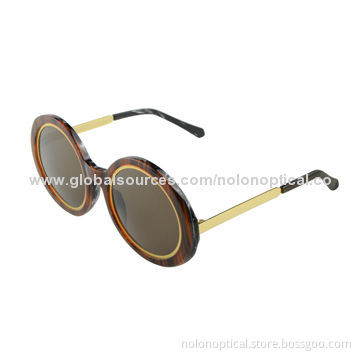 High-quality Round Promotional Plastic Sunglasses with Metal Temple, Customized Logos Available